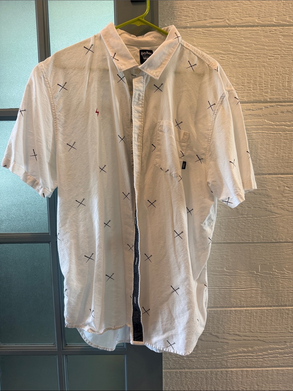 Vans White Short-Sleeve Button-Down Shirt with Black X Print